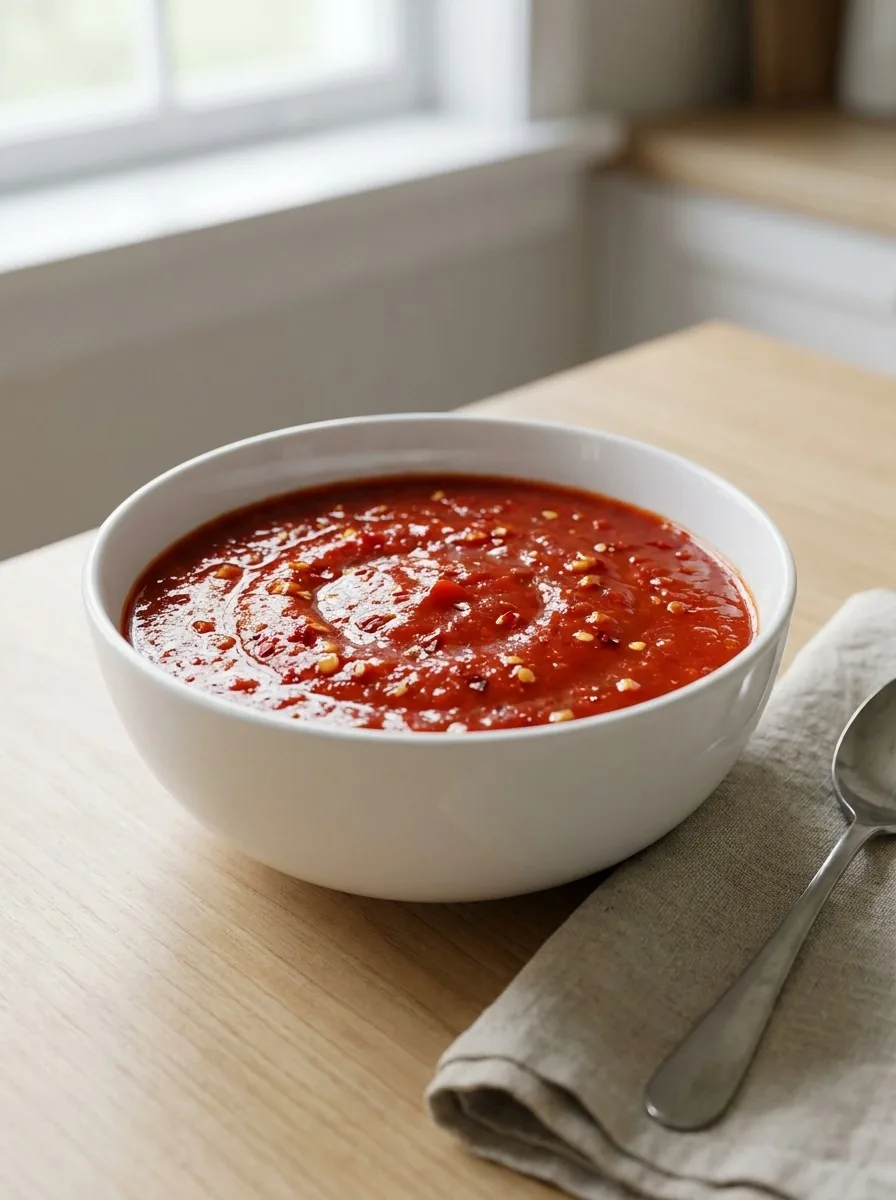 A bowl of homemade spicy arrabbiata sauce served over pasta