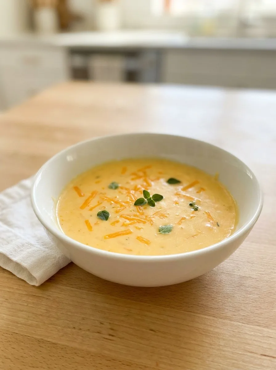 Close-up of a wooden spoon stirring the melting cheese mixture in a small saucepan over low heat, showing the sauce becoming smooth and glossy.