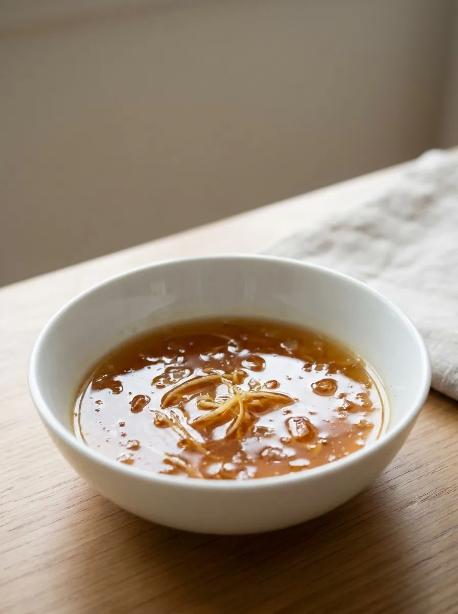 A stir‑fry of tofu and vegetables coated in the silky soy‑ginger sauce, garnished with chopped scallions.