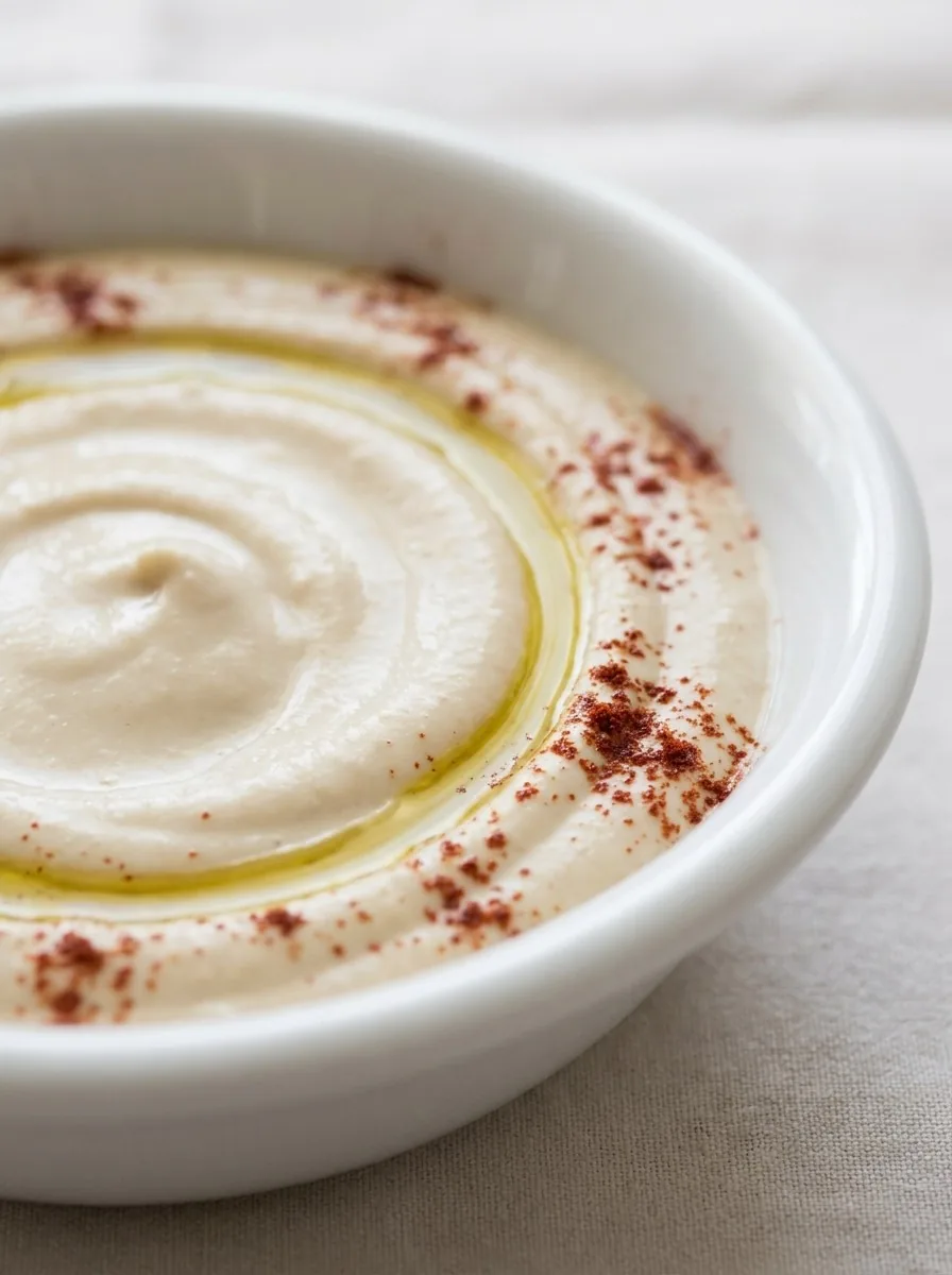 A golden bowl of lemon tahini sauce surrounded by fresh lemon slices, herbs, and a drizzle of olive oil.